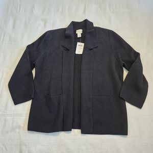 Chico's Women's Structured Sara Open Front Black Cardigan Sweater 0=4/6 XS NWT